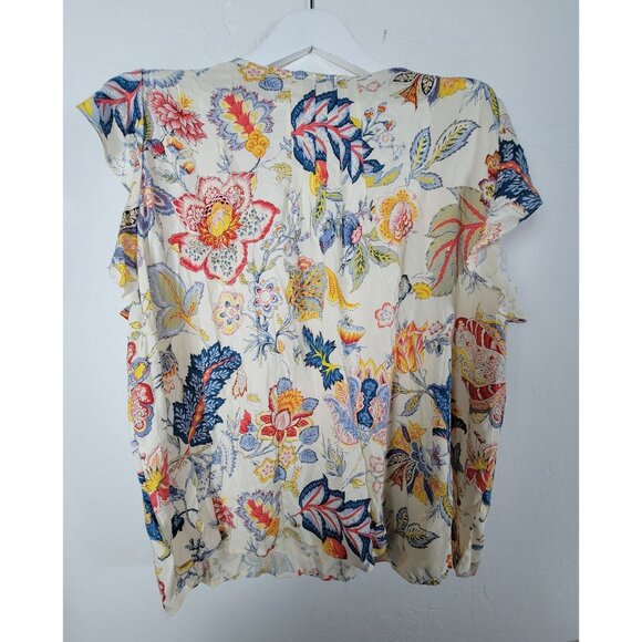 Cynthia Rowley Womens Floral V-Neck Ruffle Sleeve Top Blouse 2X Lightweight NWOT - Picture 2 of 8
